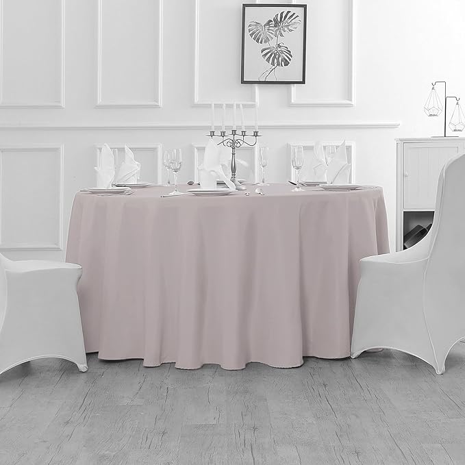 Fokitut 2 Pack Waterproof Round Tablecloth, 108 Inch, Stain Resistant and Wrinkle Polyester Table Cloth, Fabric Table Cover for Kitchen Dining, Wedding, Party, Holiday Dinner-Silver