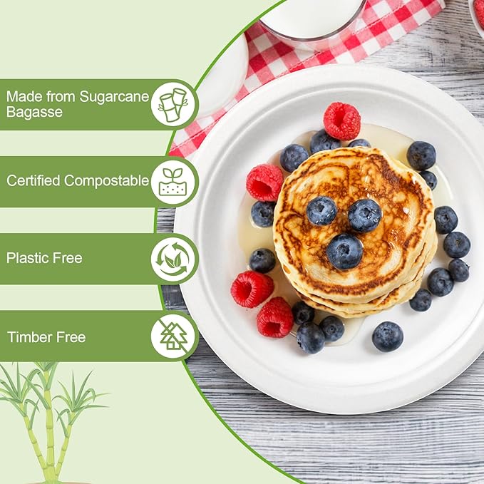 Heavy Duty Paper Plates 10 Inch [60 Pack - White ] Eco Friendly Compostable Dinner Plates, Biodegradable Disposable Paper Plates For Party Picnic Home Office, Sturdy Soak-proof