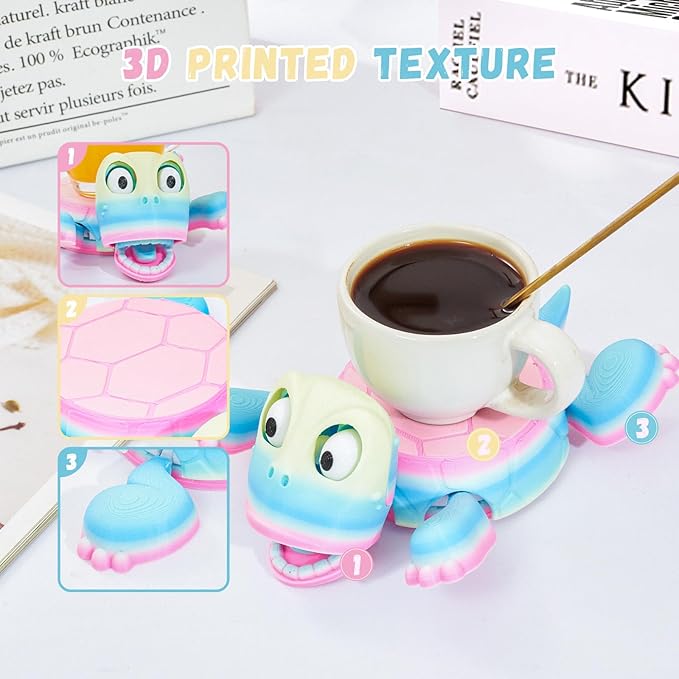 3D Printed Funny Turtle Coasters - Colorful Wacky Turtle Coaster Stress Relief Toys, Desktop Decorations for Home, Office, Party, One Piece (Matte Elegance)
