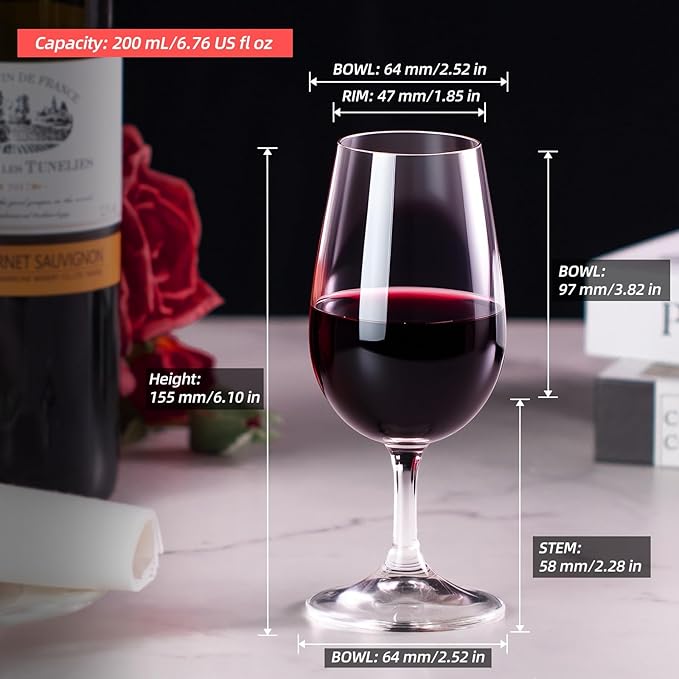 KAMMAK Wine Glasses Set of 2, 6.7 oz Hand Blown Crystal Bordeaux Wine Glasses, Thin Rim & Long Stem, Perfect for Red & White, Daily Use, Wedding Anniversary or Birthday Gift with Gift Box, Port