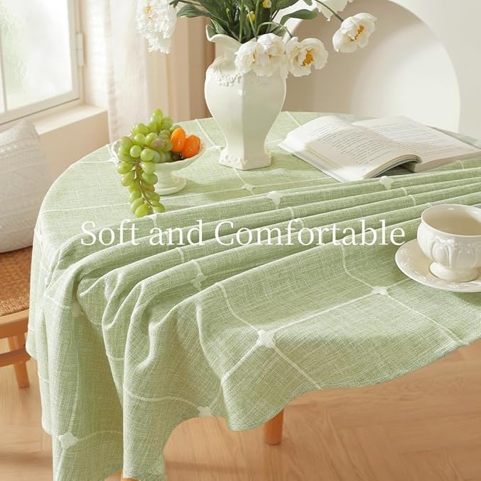 Zobesta Linen 60 Inch Round Tablecloth Green, Cotton Green Linen Table Cloth Plaid Farmhouse Soft Boho Tablecloth for Outdoor, Party, Holiday, Picnic, Dining