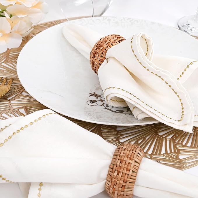 CLEENTABLE Jute Napkin Ring, Hand Wovwn Napkin Rings - 12-Pcs Handmade Rattan Napkin Holders Fall Farmhouse Napkin Rings for Thanksgiving, Christmas, Wedding Table Decoration (Natural)