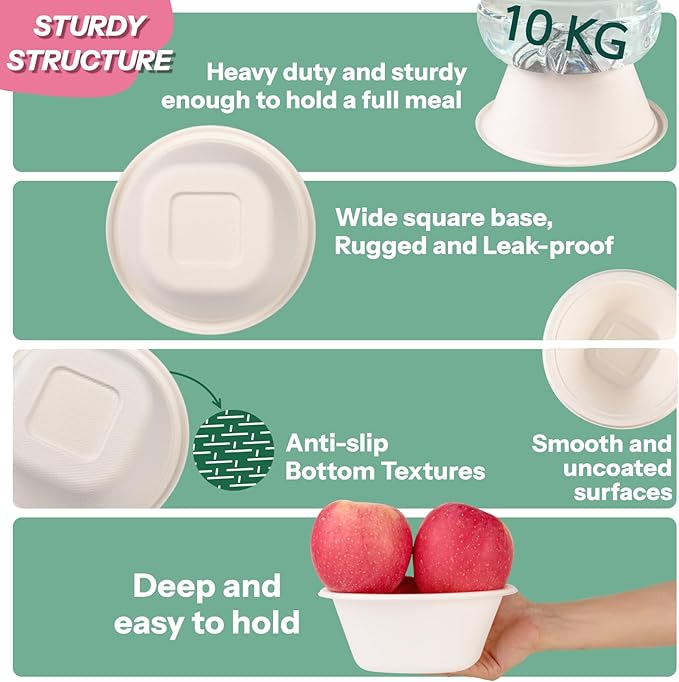 Homestockplus Disposable Soup Bowls 32oz [50 Pack] - Heavy Duty Deep Paper Bowls, Leakproof Compostable Containers for Ramen, Chili & Catering, Microwave Safe Bowls (White)