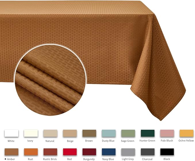 maxmill Tablecloth Weaved Texture Pattern Rectangular Tablecloth Water Resistance Antiwrinkle Spillproof Soft Table Cloth for Fall Harvest Thanksgiving Parties Holiday Dinners, 52x 108 Inch, Amber