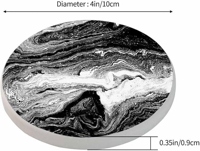 Marble Acrylic Texture Coasters for Drinks Nature Black Marbling Artwork for Tabletop Protection Coffee Table Living Room Kitchen Office Home Decor 2 Pcs,4 Inch