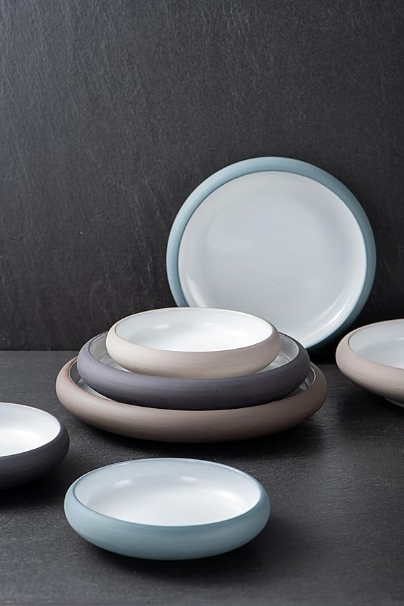 Uaral Matte Black Salad Plate,Dinner Plates and Bowls Set,Stoneware Dessert Plate Set,Appetizer Plates Set of 4,5.5 inch,14 oz(Color Clay and White)