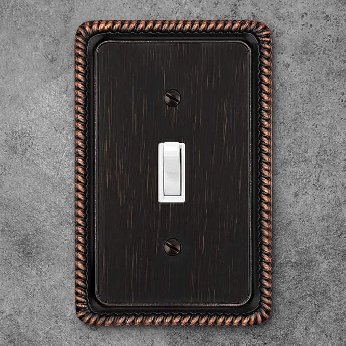 Henne Bery Rope Edge Decorative Wall Plate Switch Plate Outlet Cover (Single Toggle, 3 Pack, Aged Bronze)