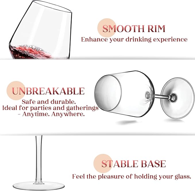 Plastic Wine Glasses Set of 2(15oz) |Unbreakable Wine Glasses with Stem|100% Tritan & BPA Free |Dishwasher Safe| Awesome For Pool, Beach, Travel, Pool, Camping, Beach, Picnic, Everyday Use.