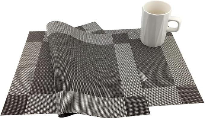 Gugrida Vinyl Coffee Placemats Heat Resistant Dining Table Mats Non-Slip Washable Place Mats Set of 6 （Coffee）