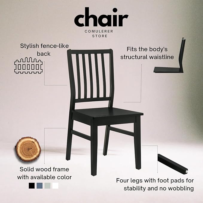Black Wooden Dining Chairs Set of 4, Farmhouse Dining Room & Kitchen Chair with High Back, Spindle Windsor Armless Side Chair for Living Room Dining Room Kitchen Restaurant Balcony