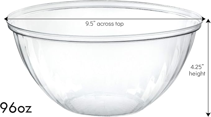 PLASTICPRO Disposable 96 Ounce Round Crystal Clear Plastic Serving Bowls, Party Snack or Salad Bowl, Chip Bowls, Snack Bowls, Candy Dish, Salad Container Pack of 8