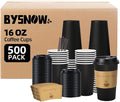 500 pack 12 oz Disposable Coffee Cups with Lids,To Go Coffee Cups for Home, Office, Cafes and Party (Black 16oz)