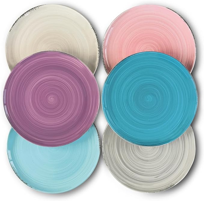 MORA Ceramic Helix Swirl Dinner Plates Set of 6, 10in Modern Spiral Porcelain Dish Dinnerware for Kitchen, Serving & Restaurants - Dishwasher, Microwave, Freezer, Oven Safe Dishware - Ocean Colors