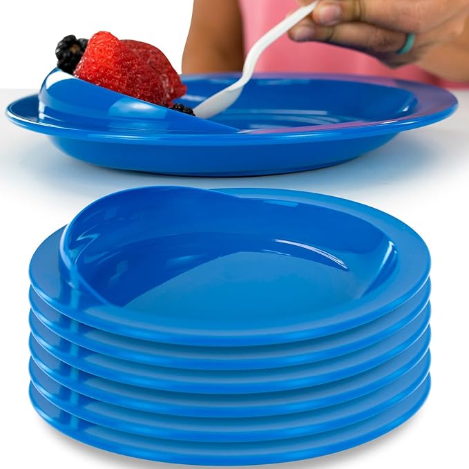 Vive Spill-Proof Scoop Plate, 9" (6 Pack) - Dish with Wall for Disabled, Handicapped, Elderly Adults with Special Needs from Parkinsons, Dementia, Stroke, Tremors with - Non Skid Padded Bottom
