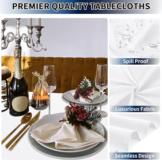 PureFit 6 Pack Rectangle White Table Cloths 90 x 132 Inch for 8Ft Tables, Stain and Wrinkle Resistant Table Linens for Home Use, Wedding, Party, Banquet and Camping