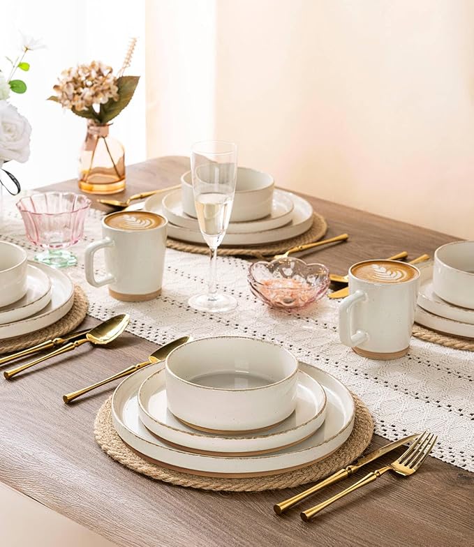 AmorArc Ceramic Dinnerware Sets for 6, 18 Pieces Handpainted Plates and Bowls Set with Rustic Terracotta Underside, Scratch Resistant Stoneware Dishes Set, Dishwasher & Microwave Safe