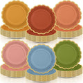 96 Pcs Fall Wildflower Color Paper Plates 9 Inch Colorful Boho Scalloped Paper Disposable Dinner Dessert Plates for Autumn Thanksgiving Birthday Wedding Bridal Party Supplies, 6 Colors