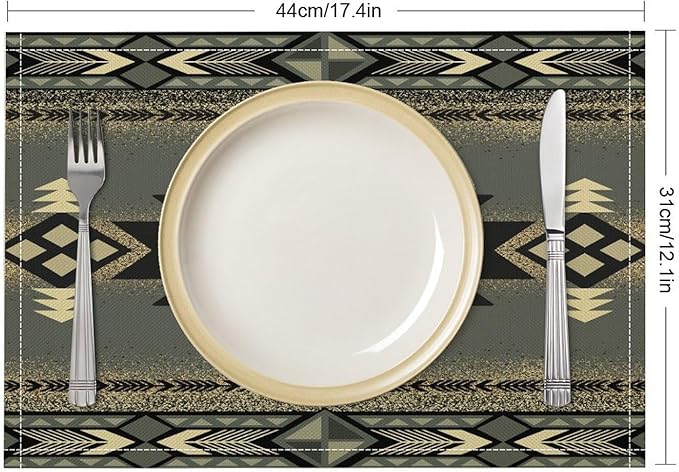 Aztec Southwest Placemats Rustic Tribal Geometric Decorative Table Mat Antique Native Heat Resistant Place Mats for Dining Kitchen Party Holiday Decor 12x18Inch Set of 6