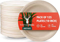 Heavy Duty Disposable Paper Plates 10 inch - Set of 125 | Compostable | Made from Sugarcane Bagasse | Biodegradable Dinner Plates | Rustic Dinnerware for Christmas, Wedding, Party