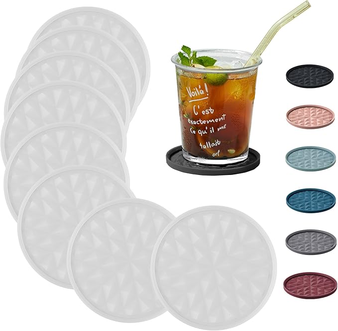 Silicone Coasters for Drinks[8 Pack, No Holder]- Cup Mat for Tabletop Protection-Non-Slip, Non-Stick, Coffee Table Decor, Great Gift for Any Occasion, Semi Transparent