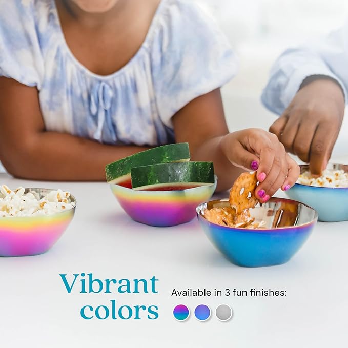 Ahimsa Stainless Steel Kids Bowl, Durable Pediatrician Designed Toddler Snack Bowls, 12oz, Premium Non Toxic Metal, Easy to Clean & Dishwasher Safe, Rainbow