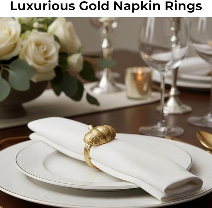 ALPHA Living HOME Set of 12 Pumpkin Napkin Rings Premium Metal Fall Harvest Table Decor Thanksgiving Dinnerware Holders, Autumn & Halloween Table Setting Accessories (Gold)