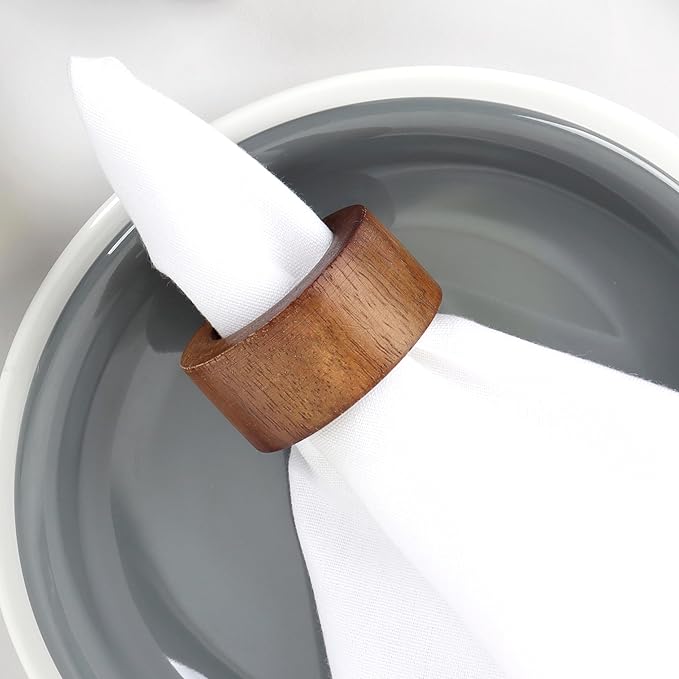 ALPHA Living HOME Handmade Wood Napkin Rings Set of 12 - Dining Table Napkin Holder, Classic Everyday Use Thanksgiving, Christmas Napkin Rings Buckles, Festive Party Gift (Brown)