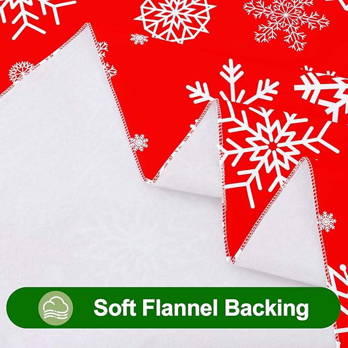Smiry Christmas Rectangle Table Cloth, Waterproof Vinyl Tablecloth with Flannel Backing, Wipeable Snowflake Plastic Tablecloths for Christmas Table Decorations, (60"x102", Christmas Red)