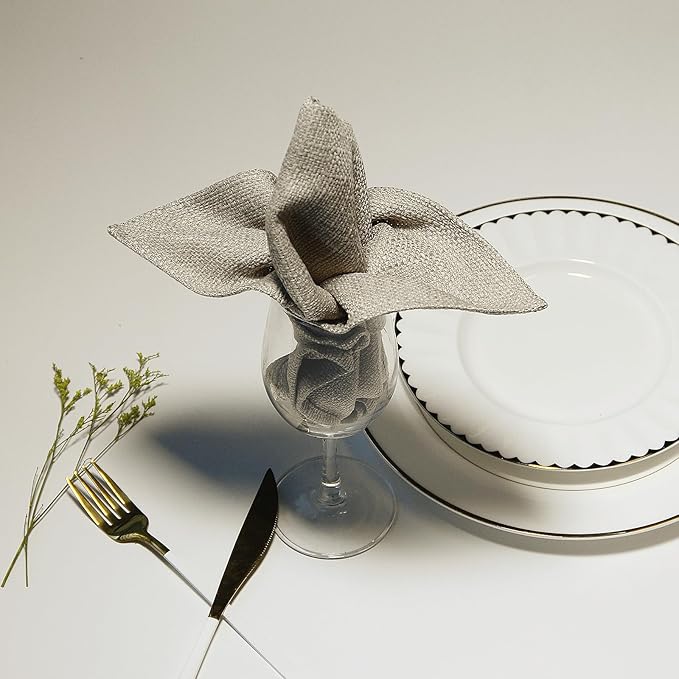BALCONY & FALCON Cloth Napkins Set of 6 Washable Linen Napkins Absorbent Wrinkle-Free Fabric Napkins Bulk for Dinner Wedding Party Easter Thanksgiving Christmas Banquet (Beige 17.7"x17.7")