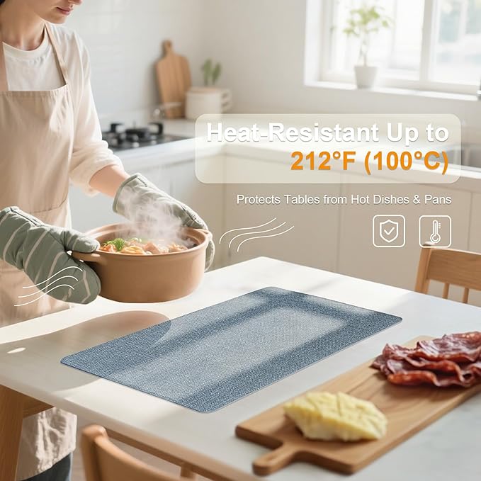 Heat Resistant Placemats Set of 2, 17x12in Waterproof Wipeable Faux Leather Non Slip Table Mats, Easy to Clean, Stain Resistant, for Kitchen Dining Room– Charcoal Blue