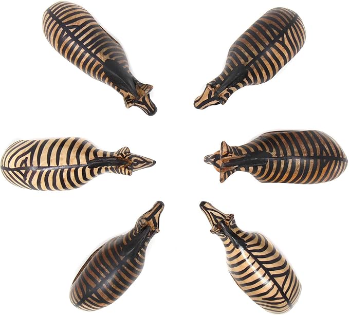 Global Crafts Handcarved Mahogany Wooden Napkin Ring Holders, Zebra, Set of 6 (KWF012_Z)