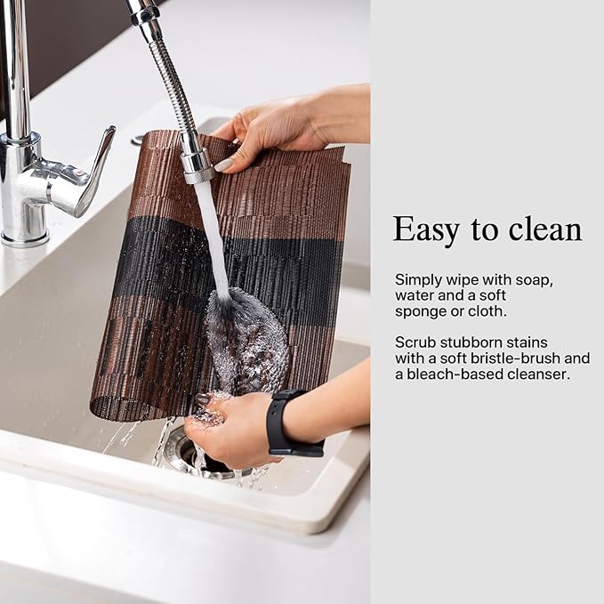 Placemats Set of 6 - Easy Clean Woven Vinyl Placemats for Dining Table, Indoor/Outdoor Place Mats, Washable PVC Table Mats （Ombre Brown Black）