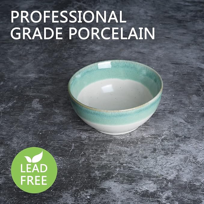 Bosmarlin Small Ceramic Dessert Bowls, 16 Oz, Set of 6, Dishwasher and Microwave Safe, For Cereal, Ice Cream, Soup, Salad, Rice (Turquoise Green, 16 Oz)