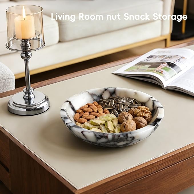 Decorative Bowl for Home Decor – Marble Fruit Bowl, Key Holder Tray with Marble Finish, Entryway Table Organizer, Kitchen Countertop & Coffee Table Centerpiece