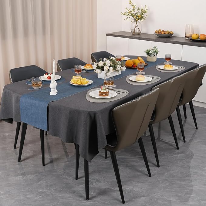 Placemats and Coasters, Washable Placemats Round Faux Leather Wipeable Place Mats Non Slip Heat Resistant Indoor Outdoor Table Mats (Set of 6, Light Gray Navy Blue)