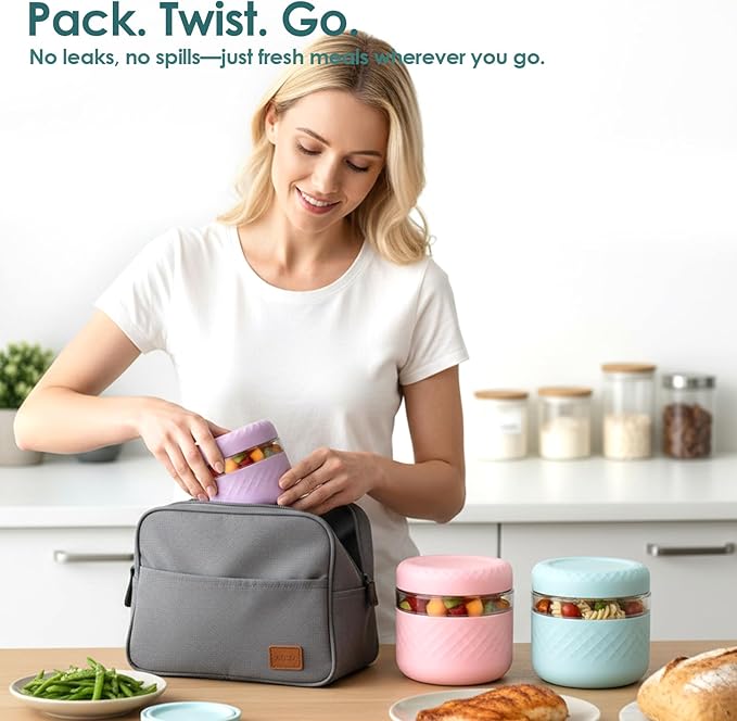 24 oz Glass Lunch Bowl Container with Lid | Leak & Spill Proof, BPA-Free, Microwave & Dishwasher Safe, Airtight Meal Prep & Food Storage Jar for Lunch, Salad, Soup, Overnight Oats, Stew, Yogurt
