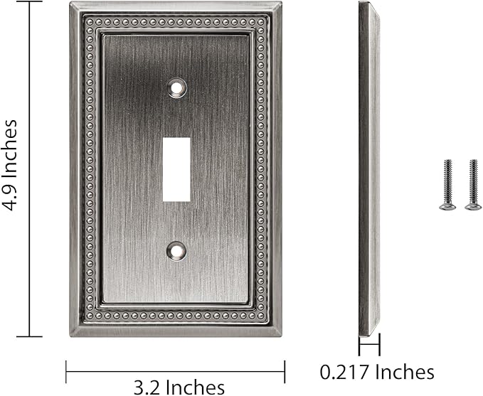 Henne Bery Sunken Pearls Heavy Duty Decorative Wall Plate Switch Plate Outlet Cover (Single Toggle, 2 Pack, Heirloom Silver)
