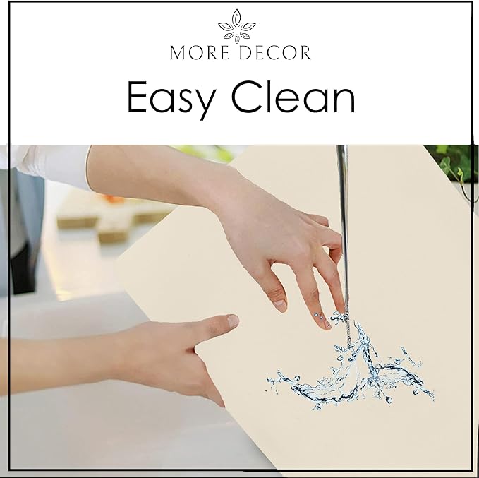 More Décor Faux Leather Placemats Set of 4 for Dining Table – Waterproof, Wipeable, Washable, Stain & Heat Resistant, Non-Slip Table Mats – 12 X 17 Inch, (Solid Ivory, 4)