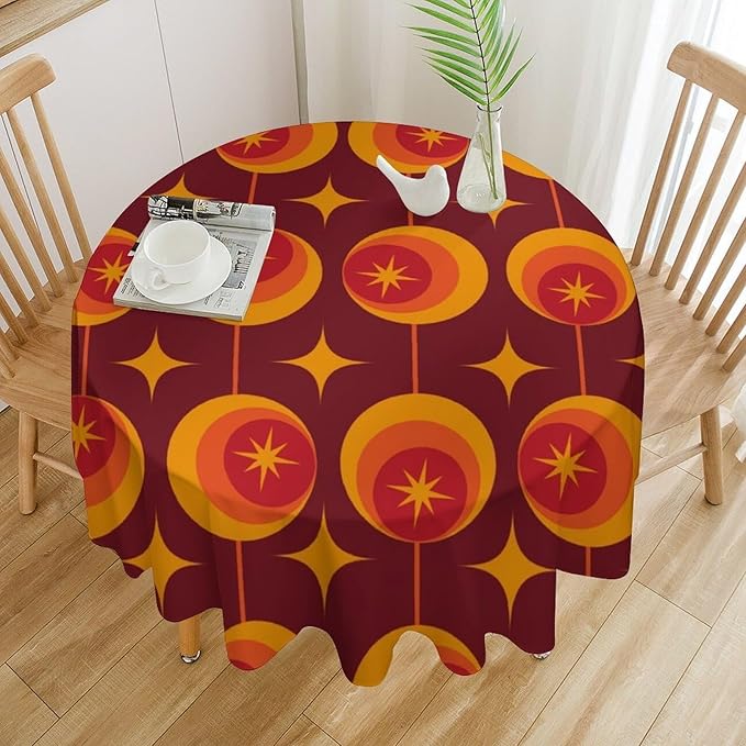 Modern Mid Century Round Tablecloth, Abstract Vintage Geometric Print Tablecloth for Home Party Dining Room Kitchen Decor 50Inch(127cm)