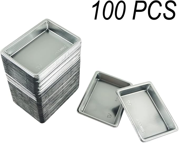100 pcs Mini 2.95"x2.16" Dipping Sauce Dishes, Plastic Disposable Rectangular Silver Soy Sauce Plate Set, Condiment Serving tray, Seasoning Platter, Appetizer Bowel -for Sushi Mustard Vinegar Soy BBQ