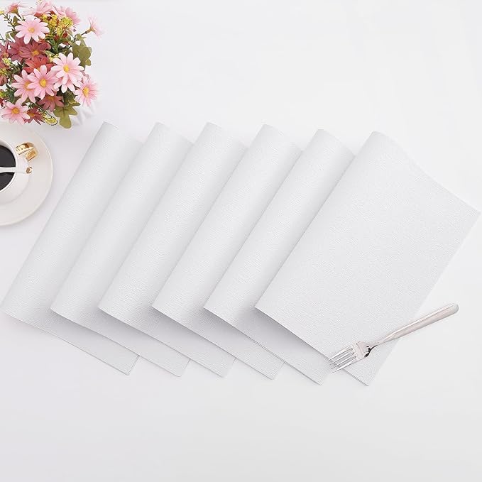Homaxy Faux Leather Heat Resistant Placemats for Dining Table Set of 4, Waterproof Wipeable Washable PU Table Mats, Easy to Clean Anti-Slip Place Mats, 11.8" x 17", White