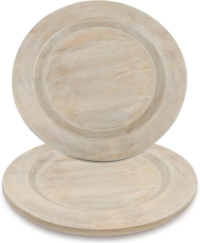 Alpha Living Home Wooden Charger Plates - 2 Piece Salad Appetizer Plate Lightweight Round Plates Desserts and Sushi Sauce Dishes, Handcrafted, Smooth Surface, Durable 13 inch (Off White)