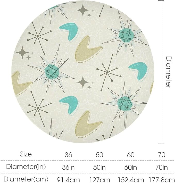 Mid Century Round Tablecloth, Modern Atomic Abstract Geometric Pattern Tablecloth for Home Party Dining Room Kitchen Decorm 70Inch(178cm)