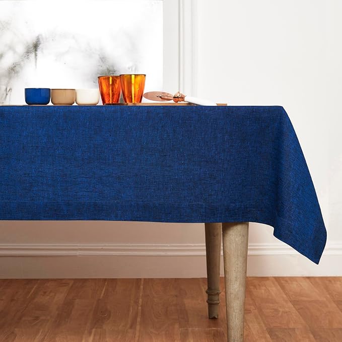 Solino Home Linen Tablecloth 60 x 120 Inch - 100% Pure Linen Royal Blue Table Cloth for Rectangular Tables - Athena, Machine Washable Cloth Tablecloth