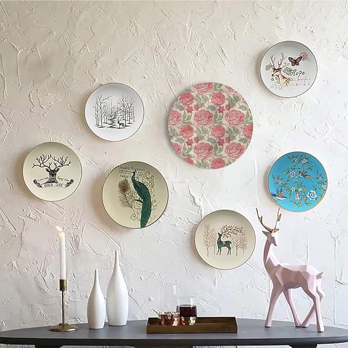 Ceramic Display Plate, Victorian Ceramic Hanging Decorative Plate, Romantic Peonies Botany, 7 Inch, Household Custom Ceramic Plate, Multicolor