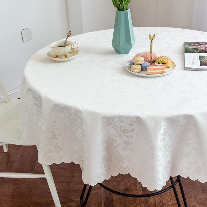 Smiry Round Table Cloth, Waterproof Heavy Duty Vinyl Tablecloths, Wipeable Washable Table Cover for Kitchen and Dining Room (White, 60" Round)