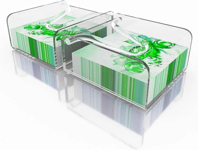 Clear Acrylic Gravity-Fed Napkin Holder with Weighted Arm, 6.5x6.5 Inch - SET OF 2, Keeps Napkins in Place for Home & Commercial Use
