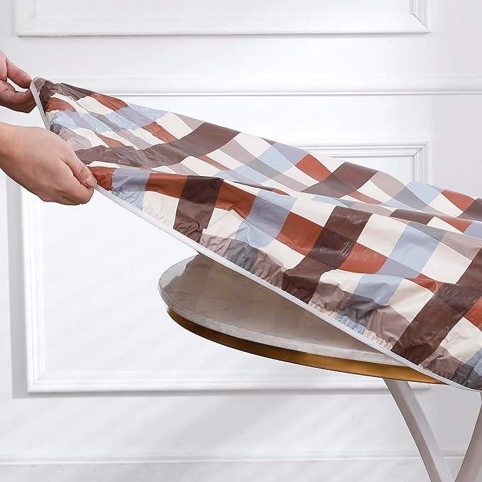 Walrus Round Vinyl Fitted Tablecloth with Flannel Backing Elastic Edge Design Table Cover Waterproof Oil-Proof PVC Table Cloth Stain-Resistant Best for 57"-66" Round