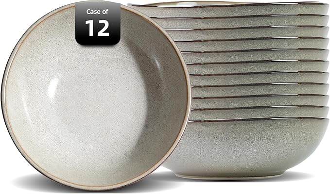 Organic Shape Highland Ceramic Serving Bowl, 12pcs 9 Inch Handmade Reactive Glaze Stoneware 40oz Bowl with Wavy Edge, for Kitchen, Microwave & Dishwasher Safe, Scratch Resistant-grey