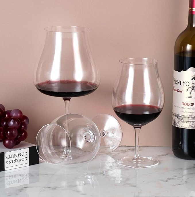 KAMMAK Wine Glasses Set of 2, 27 oz Hand Blown Crystal Bordeaux Wine Glasses, Thin Rim & Long Stem, Perfect for Red & White, Daily Use, Wedding Anniversary or Birthday Gift with Gift Box, XY030